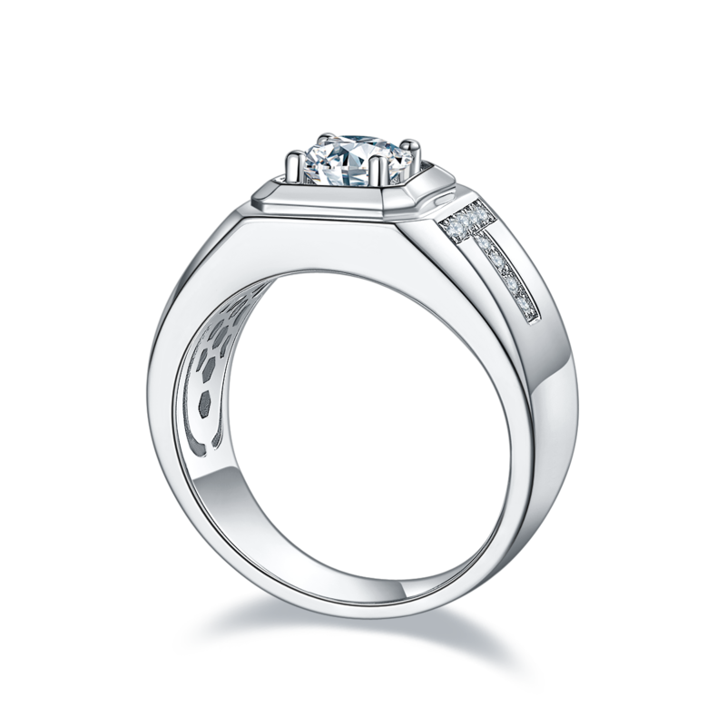 耀杨款S925银镀白金MoissaniteMen's Ring1ctD级
